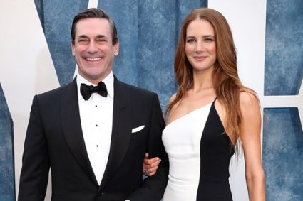 Anna Osceola Stuns In Bustier Wedding Dress With Slit To Marry Jon Hamm